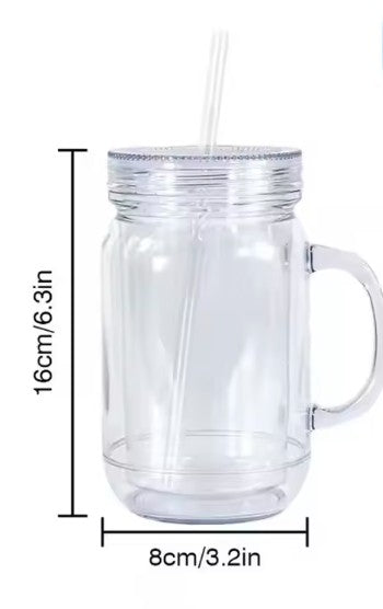 Frasco Mason de 20 oz con tapa con asa y pajita
